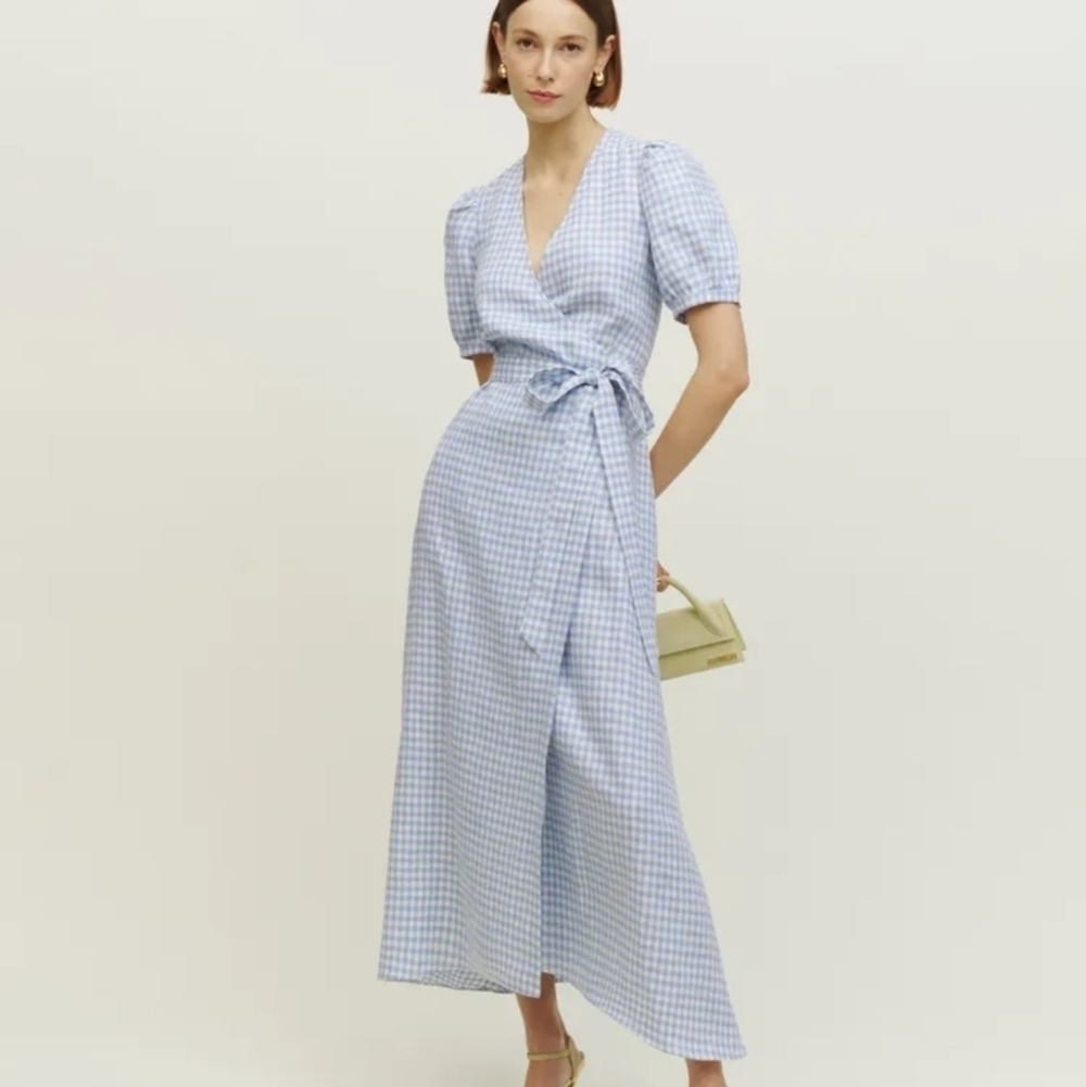 Reformation Weiss Linen Dress in Baguette Check size XS NWT